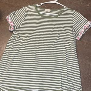 Gently used anthropologie green and white striped blouse with floral